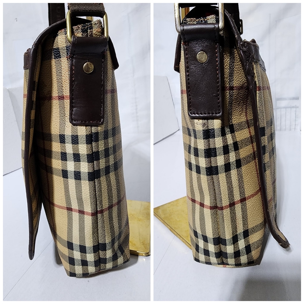 Burberry Haymarket Check Flap Crossbody Bag Brown/ Beige - Picture 7 of 16